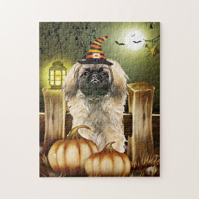 Pekingese Dog with Witch Hat Jigsaw Puzzle (Vertical)