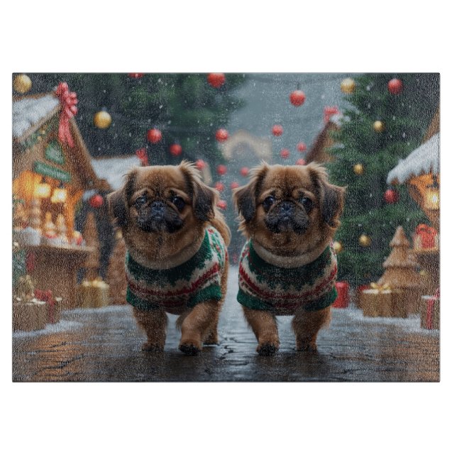 Pekingese Dogs Christmas Snow Holiday Cutting Board (Front)