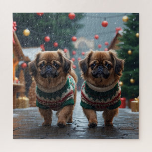 Pekingese Dogs Christmas Snow Holiday Jigsaw Puzzle