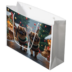 Pekingese Dogs Christmas Snow Holiday Large Gift Bag