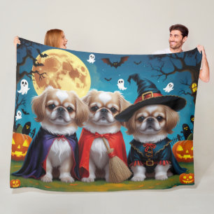 Pekingese Dogs Pumpkin Halloween Funny Fleece Blanket