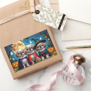 Pekingese Dogs Pumpkin Halloween Funny Rectangular Sticker