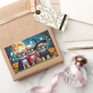 Pekingese Dogs Pumpkin Halloween Funny Rectangular Sticker