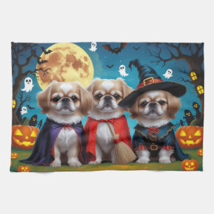 Pekingese Dogs Pumpkin Halloween Funny Tea Towel