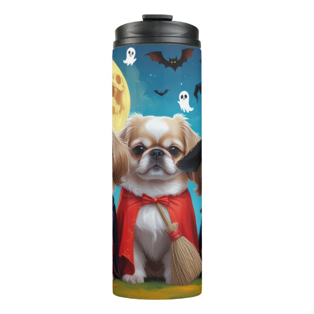 Pekingese Dogs Pumpkin Halloween Funny Thermal Tumbler (Front)