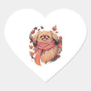 Pekingese Fall Dog Autumn Leaves Thanksgiving Heart Sticker
