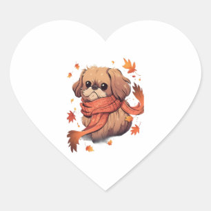 Pekingese Fall Dog Autumn Leaves Thanksgiving   Heart Sticker