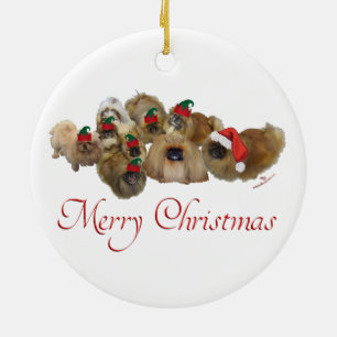 Pekingese Group Christmas Ceramic Tree Decoration