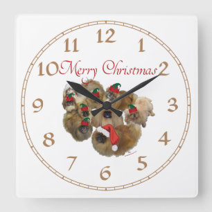 Pekingese Group Christmas Square Wall Clock