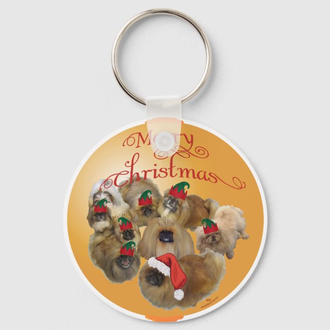 Pekingese Group Ornament Key Ring (Front)