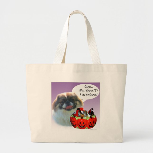 Pekingese Halloween Candy Large Tote Bag (Front)