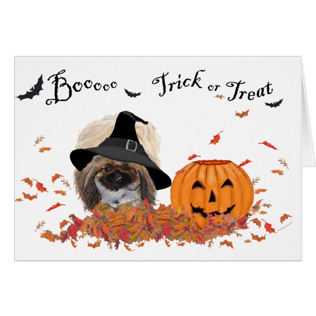 Pekingese Halloween Greeting Card (Front Horizontal)