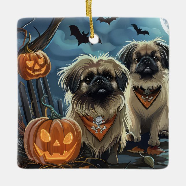 Pekingese Halloween Spooky Ceramic Ornament (Front)