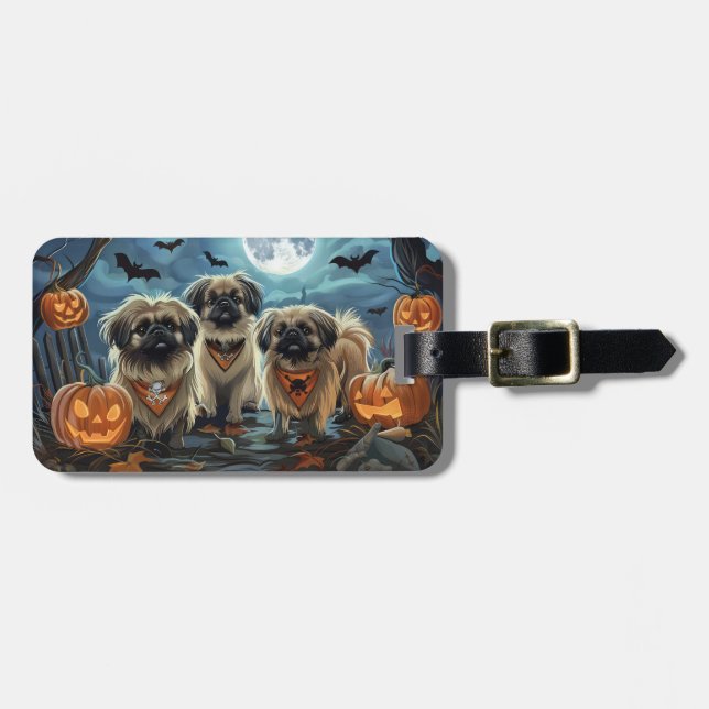Pekingese Halloween Spooky Luggage Tag (Front Horizontal)