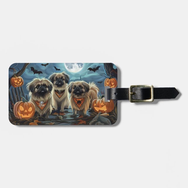 Pekingese Halloween Spooky Luggage Tag (Front Horizontal)