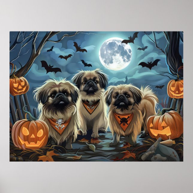 Pekingese Halloween Spooky Poster (Front)