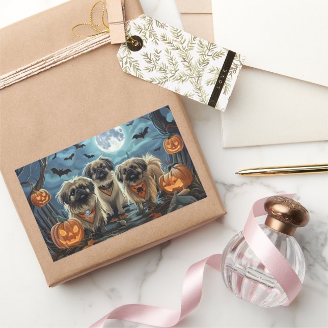 Pekingese Halloween Spooky Rectangular Sticker (Gifting)