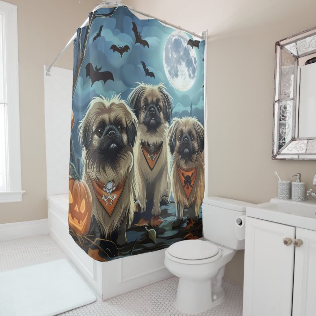 Pekingese Halloween Spooky Shower Curtain (In Situ)