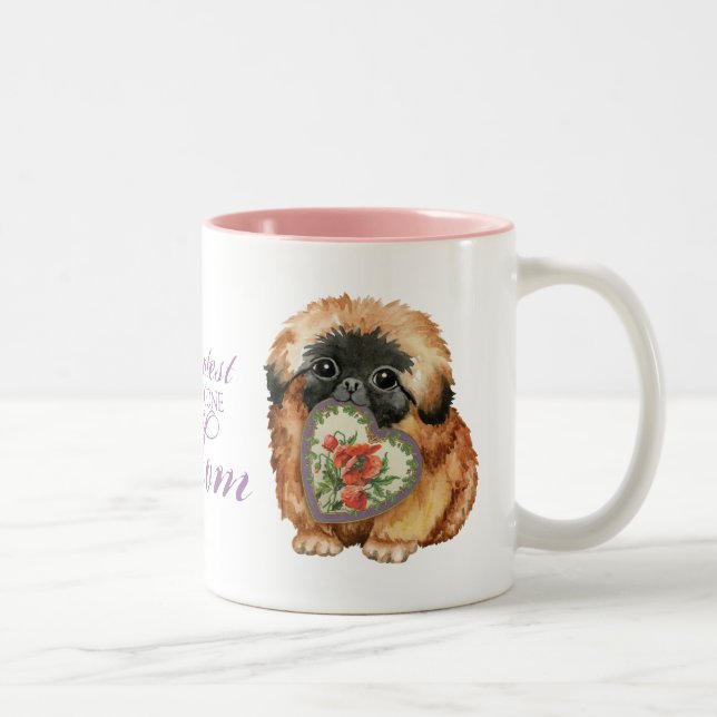 Pekingese Heart Mom Two-Tone Coffee Mug (Right)