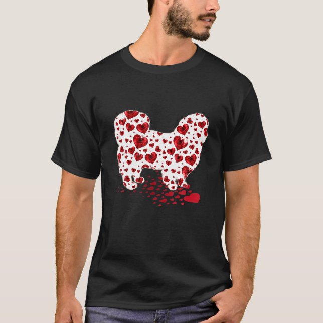 Pekingese Hearts Valentine's Day Yorkie Dog Lover T-Shirt (Front)