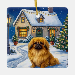 Pekingese Holiday Ceramic Ornament