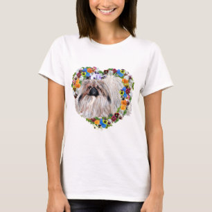 Pekingese in a Floral Heart T-Shirt
