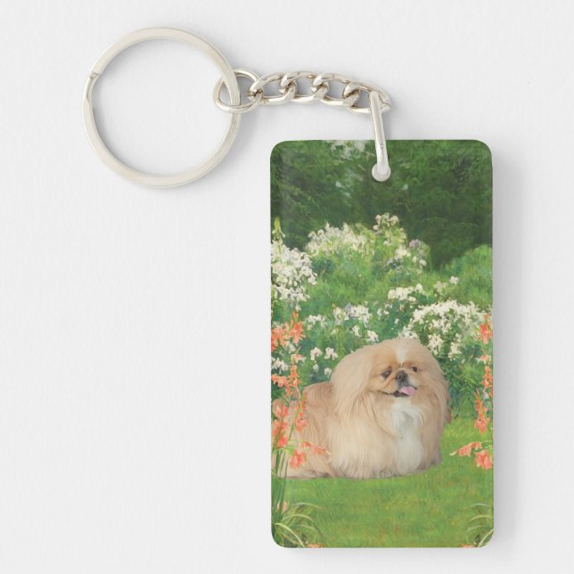 Pekingese in a Garden Key Ring (Front)