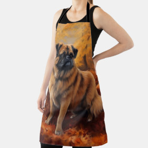 Pekingese in Autumn Leaves Fall Inspire Apron