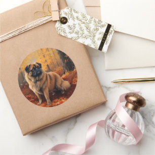 Pekingese in Autumn Leaves Fall Inspire Classic Round Sticker