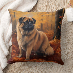 Pekingese in Autumn Leaves Fall Inspire Cushion