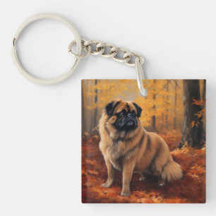 Pekingese in Autumn Leaves Fall Inspire Key Ring
