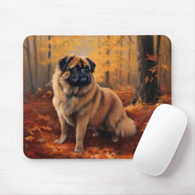 Pekingese in Autumn Leaves Fall Inspire Mouse Mat (With Mouse)