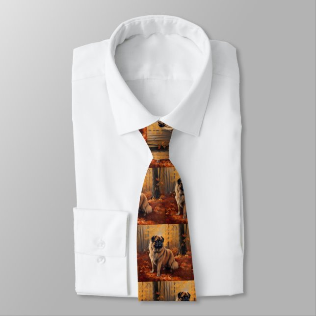 Pekingese in Autumn Leaves Fall Inspire Tie (Tied)