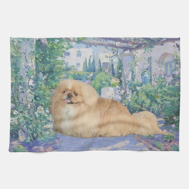 Pekingese in Lavender Tea Towel (Horizontal)