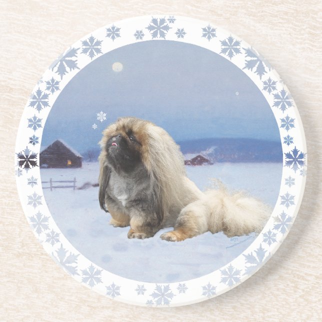 Pekingese in Winter Coaster (Front)