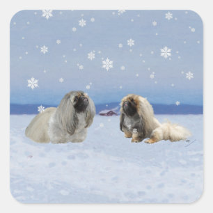 Pekingese in Winter Square Sticker