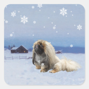 Pekingese in Winter Square Sticker