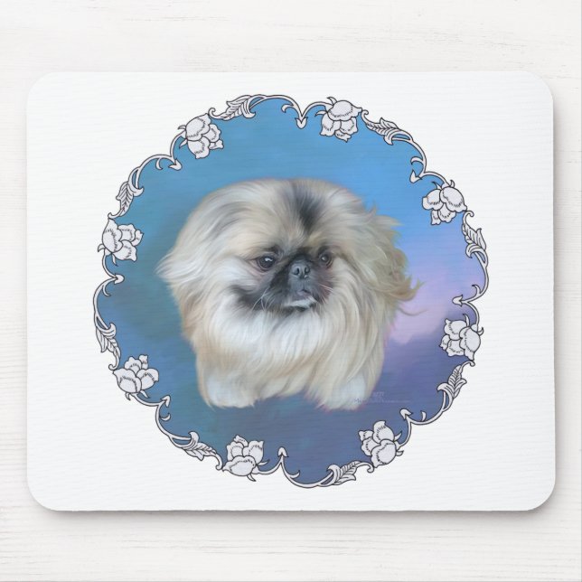 Pekingese Lily on Blue Mouse Mat (Front)