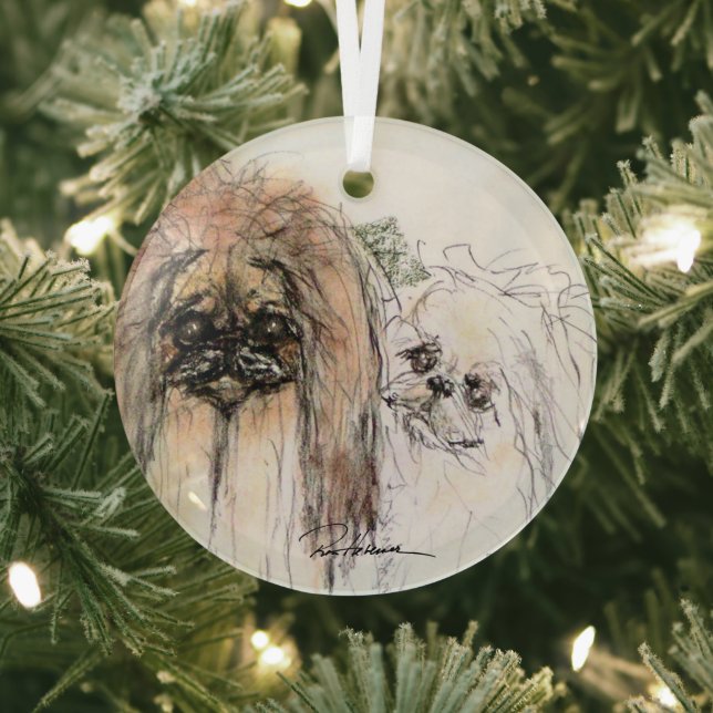 Pekingese Lovers by Hevener Glass Tree Decoration (Insitu)