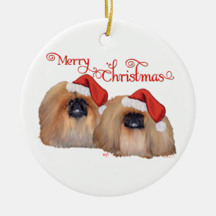 Pekingese Merry Christmas Ceramic Tree Decoration