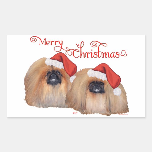 Pekingese Merry Christmas Rectangular Sticker (Front)