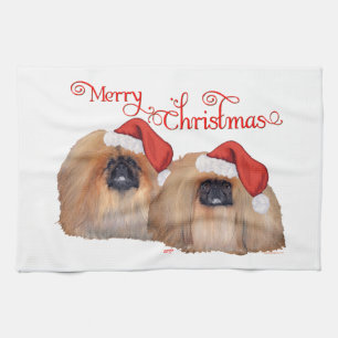 Pekingese Merry Christmas Tea Towel