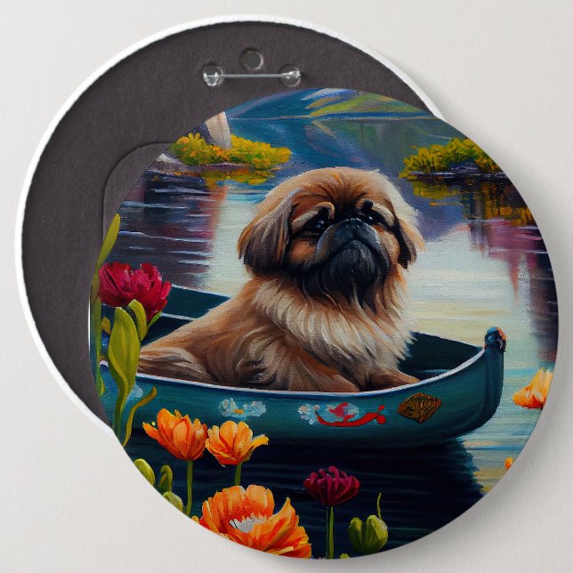Pekingese on a Paddle: A Scenic Adventure 6 Cm Round Badge (Front & Back)
