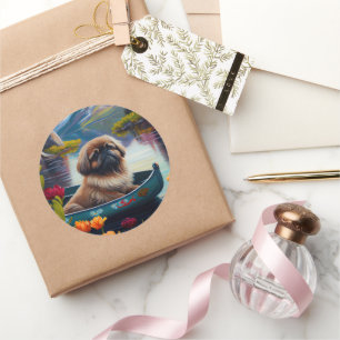 Pekingese on a Paddle: A Scenic Adventure Classic Round Sticker