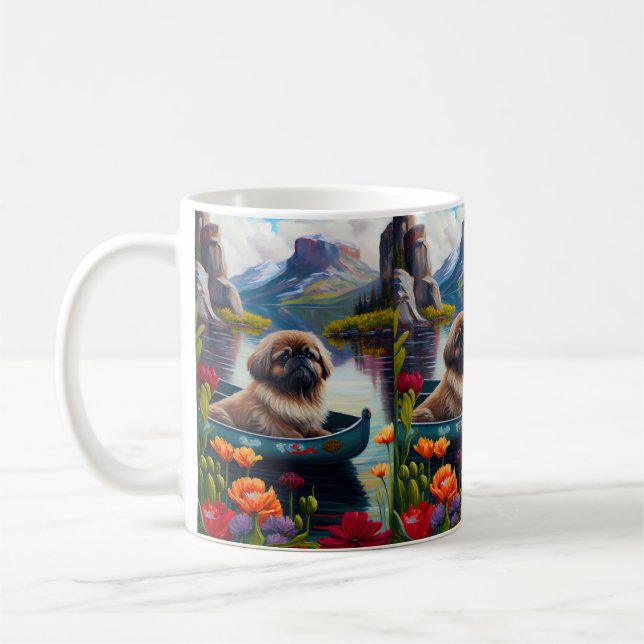 Pekingese on a Paddle: A Scenic Adventure Coffee Mug (Left)