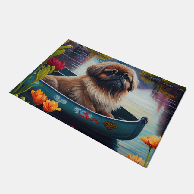 Pekingese on a Paddle: A Scenic Adventure Doormat (Angled)