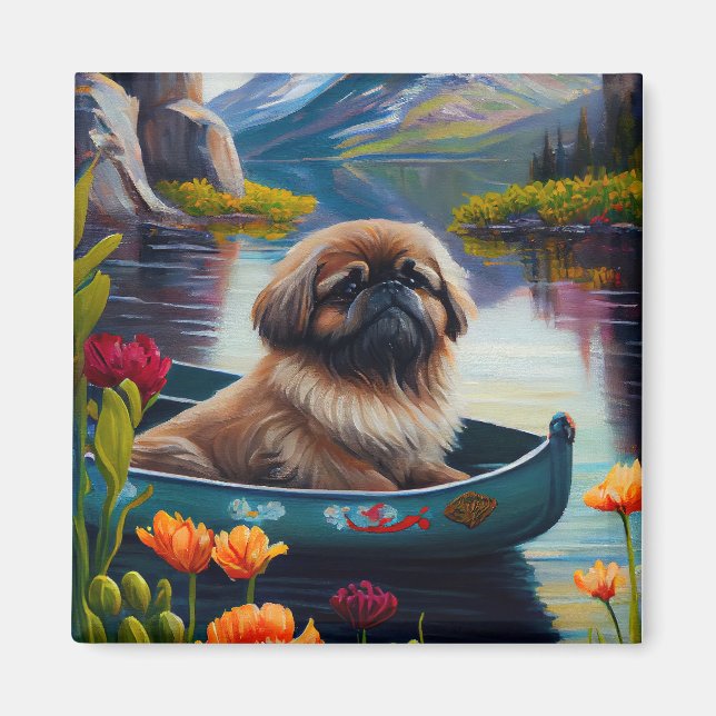 Pekingese on a Paddle: A Scenic Adventure Magnet (Front)