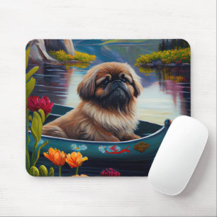 Pekingese on a Paddle: A Scenic Adventure Mouse Mat