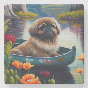Pekingese on a Paddle: A Scenic Adventure Stone Coaster