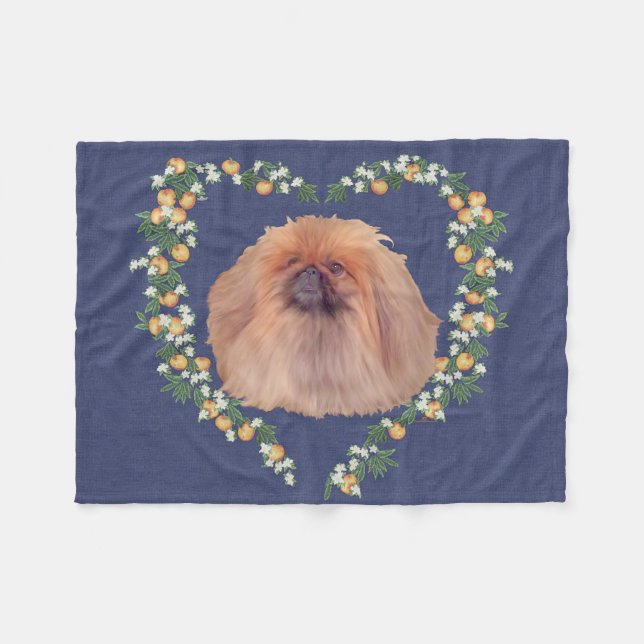 Pekingese Orange Blossom Fleece Blanket (Front (Horizontal))